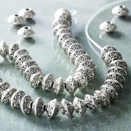 12 Pack: Antiqued Sterling Silver Plated Rondelle Beads, 8mm by Bead Landing™